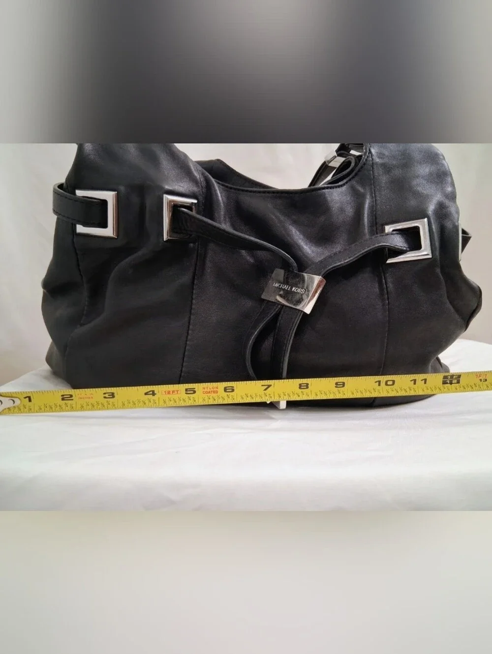 Michael Kors Smooth Black Leather Hobo Bag W/ Silver Hardware